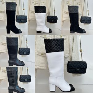 2023 Designer Luxe Vintage Ronde Neus Dij Hoge Laarzen Sexy Dames Echt Leer Bovenwerk Catwalk Diamanten Laarzen Damesmode Dikke Hoge Hakken Comfort Schoenen Maten 40