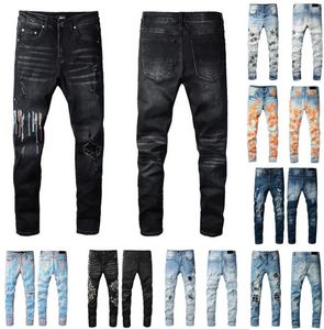 2023 Designer Men Jeans Hole Pants Ricamo Fashion High Street Pantaloni Hip Hop Distressed Zipper Pants