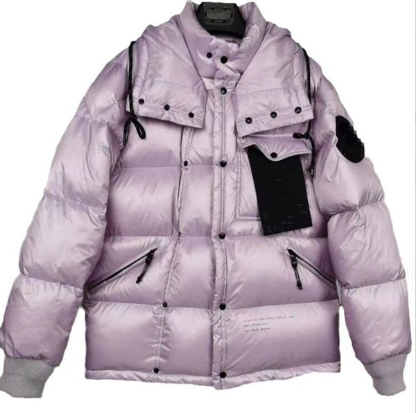 2023 Designer Mens Down Parkas Femmes Double Boutonnage Mode Brillant Col Haut À Capuchon Mi Longueur Badge Brodé Couples Lâche Épais Chaud Vers Le Bas Veste