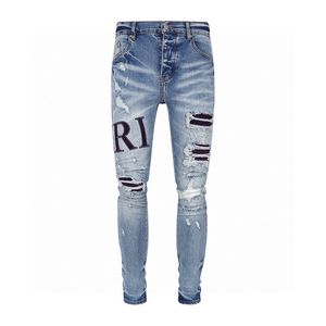 2023 Designer Mens Jeans # 1 Pantalons Ripped High Designer jeans jeans pour hommes pantalons brodés mode trou pantalon top vente pantalon à glissière am ~ ss34u