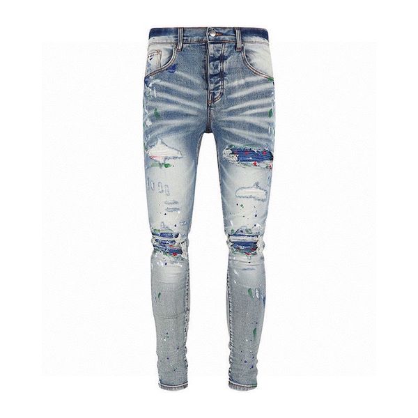 2023 Designer Mens Jeans # 1 Pantalons Ripped High Designer jeans jeans pour hommes pantalons brodés mode trou pantalon top vente zipper pantalon am ~ s99