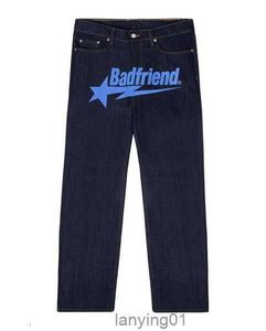 2023 Designer Mens Jeans Mode Y2K Badfriend Hip Hop Lettre Imprimé Pantalon Noir Hommes Femmes Casual Rock Large Pied Baggy Pantalon 4AVNH