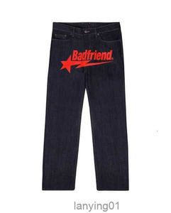 2023 Designer Mens Jeans Mode Y2K Badfriend Hip Hop Lettre Imprimé Pantalon Noir Hommes Femmes Casual Rock Large Pied Baggy Pantalon 2V2ZH