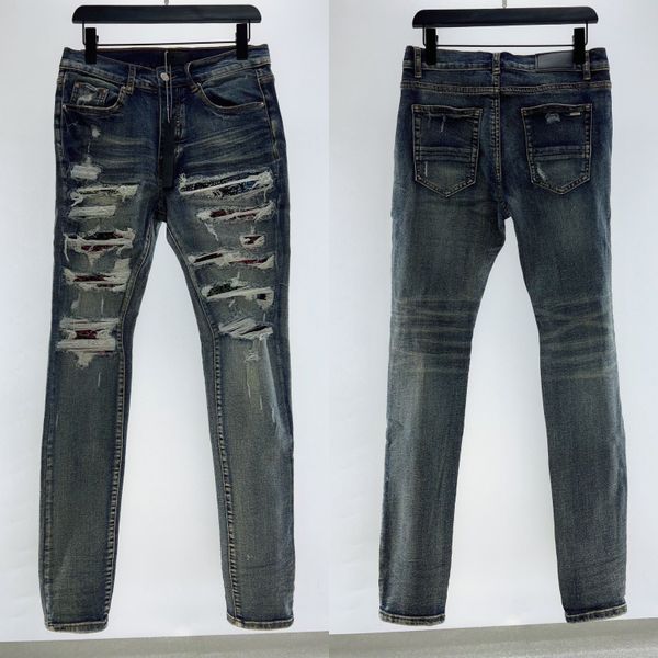 2023 Designer Mens Jeans Pantalons Ripped High Street Fashion Marque Patchs Détail Biker Fit Jeans Hommes Slim Moto Pour Hommes Vintage Denim Jean Pantalon