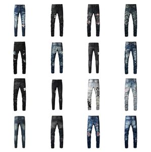 2023 Designer Mens Jeans Violet High Street Casual Imprimer Jeans Pantalon Oversize Ripped Patch Hole Denim Straight Fashion Streetwear Slim