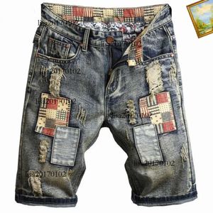 2023 Designer Heren Jeans Kort Straat Paars voor Heren Borduurbroeken Dames Oversize Gescheurd Patchgat Denim Recht Mode Dames Street chic Slank