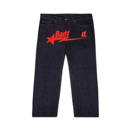 2023 diseñador para hombre jeans universidad y2k badfriend hip hop letra impresa pantalones negros hombres mujeres moda casual rock pie ancho pantalones holgados streetwear 230320 y99