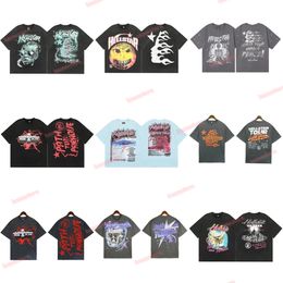Hellstar Shirt Designer T-shirts Tops Graphic Tee Vêtements Vêtements Hipster Vintage Tissu Lavé Street Graffiti Lettrage Feuille Imprimer Motif Géométrique Hommes Tees