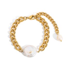 2023 Diseñador de perlas naturales Pulseras de tenis Nuevo estilo Mujeres Joyería de lujo 18K Chapado en oro Acero inoxidable Amantes de la boda Pulsera de regalo