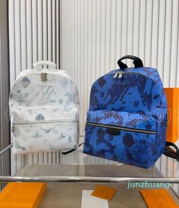 2023 Diseñador Azul marino Camuflaje Monogramas Mochila de cuero para mujer para hombre Hombro de lujo 34 Mochila de moda Viaje casual Llevar en mochilas Bolsa de escuela