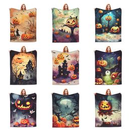 2023 Designer novo cobertor de flanela Halloween Pumpkin Bat Castle série Sofá-cama interior personalizado cobertor quente aconchegante para presentes de festas de fim de ano Melhor qualidade