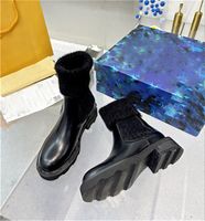 2023 Designer Paris Beauourg Boots Boots Cuir Plain Toe Rubber Sole Bureau Elegant High Heel Combat Chunky Winter Martin Sneakers avec boîte