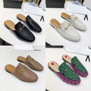 2023 diseñador Princetown zapatillas de cuero genuino mulas mujeres mocasines cadena de Metal cómodo zapato Casual encaje terciopelo zapatilla con caja