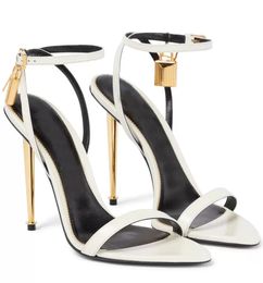 Lady Sandal Padlock Naked Sandal Marques de luxe Talon doré Tomfords-Heel Shiny Nappa Leather Pointy Wedding Party Dress Pump Ankle Strap With Box