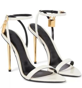 Lady Sandal Padlock Naked Sandal Marques de luxe Talon doré Tomfords-Heel Shiny Nappa Leather Pointy Wedding Party Dress Pump Ankle Strap With Box