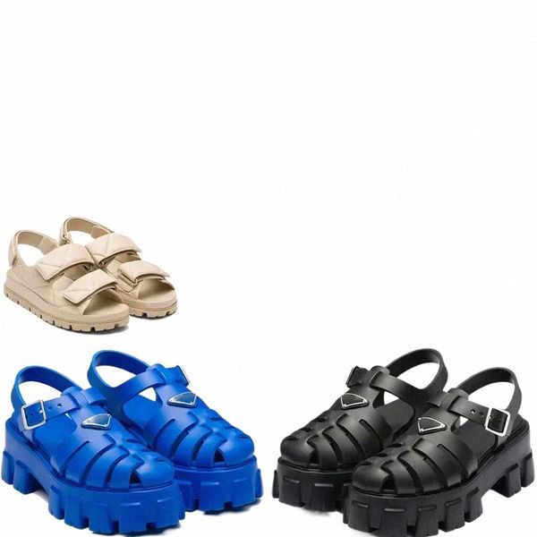 2023 Sandales de créateurs Mousse Caoutchouc Runner Sandal Femmes Mode Plateforme Prad Diapositives Triangle Pantoufles En Métal Rétro Mocassins De Plage À Bout Rond Taille 3 09JA #