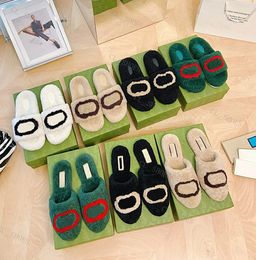 2023 Sandales de créateurs Diapositives de luxe Mode Femmes Sandales de laine Chaud Confort Pantoufles Femme Pantoufles Chaussures Automne Hiver Diapositives Éraflures Sandale avec boîte