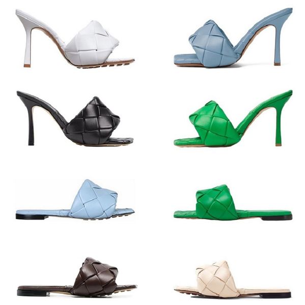 2023 Diseñador Sexy Diapositivas planas Lido Sandalias para mujer Zapatillas para mujer Zapatos de mulas cuadradas Damas Boda Tacones altos Zapatos de vestir Zapatos de calidad superior Eur 34-40