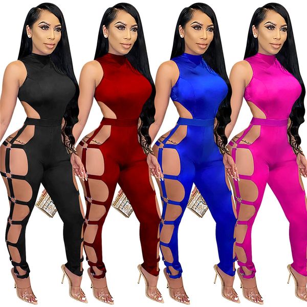 2023 Diseñador Sexy Hollow Out Monos Verano Mujer Sin mangas Bodycon Mamelucos Flaco Night club Playsuits Monos de una pieza Trajes Ropa al por mayor 9924