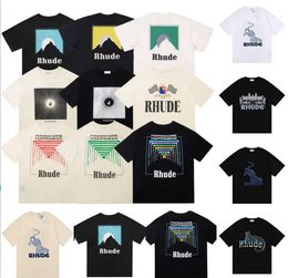 2023 Chemises de créateurs Été Hommes T-shirts Femmes Rhude Designers Pour Hommes Tops Lettre Polos Broderie T-shirts Vêtements T-shirt À Manches Courtes Grands T-shirts BLANC