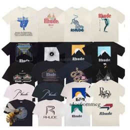 2023 Designer Shirts Zomer Heren T-shirts Dames Rhude Ontwerpers Voor Mannen Tops Brief Polo's Borduren T-shirts Kleding Korte Mouwen T-shirt 449