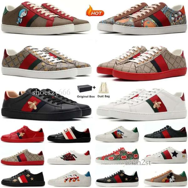 2023 zapatos de diseño para hombres dibujos animados para mujer zapato casual abeja as serpiente de cuero bordado de cuero rayas clásicas zapatillas con caja 264