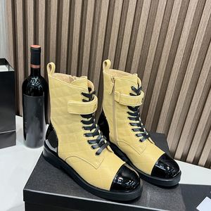 2023 Designer Schoenen Vrouwen Laarzen Luxe Lederen Veterschoenen Winter Dikke Bodem Schoen Gembossed Platform Laarzen Met Doos