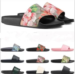 2023 Designer Slippers Men Femmes Slides avec boîte à poussière Sac Chaussures Carte Black Floral Print Web Rubber Rubber Slivas Fleurs vertes Sandale Summer Plat Slipper