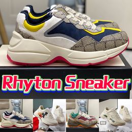 2023 Baskets de créateurs Hommes Chaussures Casual Rhyton Hommes Femmes Plate-forme Old Daddy Shoe Vintage Chunky Sneaker Beige Toile Cuir Interlock Formateurs