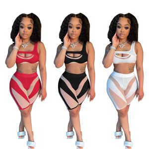 2023 Designer Zomer Trainingspakken Vrouwen Mesh Outfits Tweedelige Set Sexy Tank Crop Top en Shorts Sweatsuits Sportkleding Doorzichtige Kleding Groothandel items 9312