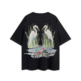 2023 Designer Tide Brand Camisetas para hombres Moda Casual Cuello redondo Graffiti Tees Manga corta Lujo Hip Hop Streetwear Algodón Estampado de palomas Camiseta Tamaño S-XL