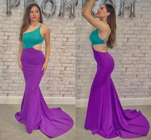 2023 Designer turquoise paarse prom formele jurken zeemeermin stijl een schouder criss corss banden open terug avond specail gelegenheid jurk