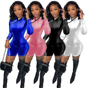 2023 Designer Velvet Rompers Women Fal Winter Long Sleeve Jumpsuits Sexy One Piece Outfits Skinny Velours Playsuits Short Pants Club Wear Bulk 8353
