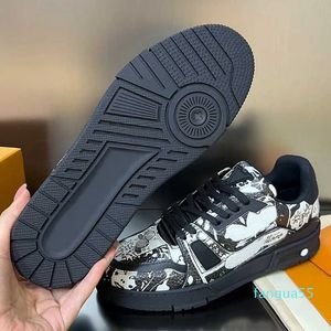 2023-Designer Vintage Basketbalschoenen Heren Trainer Sneaker Leer Graffiti Comic Patroon Bovenste Rubberen Zool Heren sport 38-46