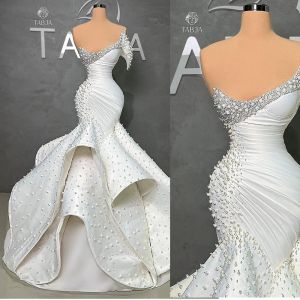 2023 robes de mariée de créateurs robe de mariée perles perlées sirène encolure dégagée à plusieurs niveaux en satin longueur de plancher sur mesure pays plus la taille vestido de novia