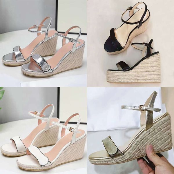 Nouvelle Espadrille Wedge Sandales Designer Plate-forme Femmes Talon Haut En Cuir Réglable Bride À La Cheville Talons Été Beach Party Chaussures De Mariage Avec Boîte 291