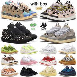Courb rose de luxe Walking Robes Chaussures Trainers Sneakers Calfskin Lace Up Yellow Platform Sliver Leather Lavines Scarpe Paris Extraordinary Mens Womens Mesh with Box