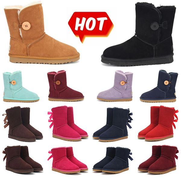 2023 Designer Winter Warm Boots Australie Australian Classic Snow Womens Mini Demi-fourrure complète Fluffy Furry Satin Bottines Ultra Plateforme Marron 36-41