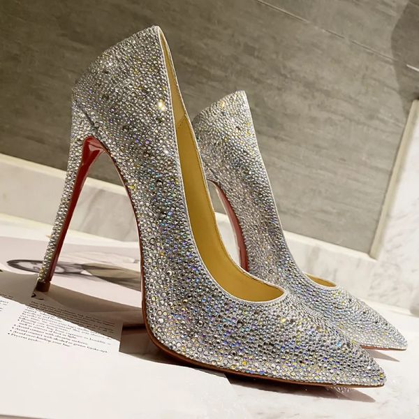 2023 diseñador mujeres tacones de tiras de diamantes de imitación de lujo Baotou zapatos para mujer fiesta de boda de cuero sandalias sexy zapatos cómodos ligeros tamaños