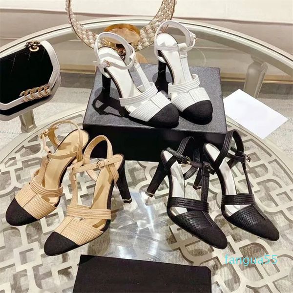 2023-Sandales à talons hauts pour femmes de créateurs Talons en cuir de mode Sexy Stiletto Chaussures de fête de haute qualité Boucle de mariage pour femmes Robe d'hôtel Large