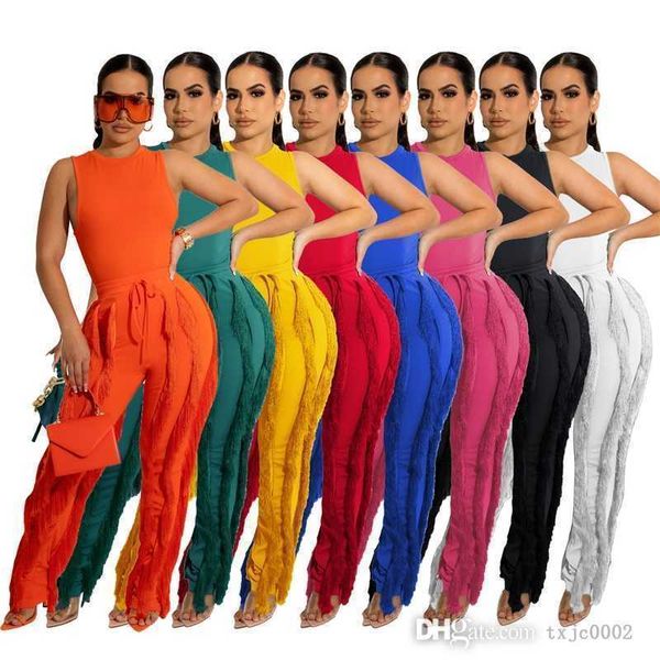 2023 Diseñador Mujeres Spares Tassel Pantalones de dos piezas Conjunto de pantalones de tanque sexy Summer Stransing Top -Drawling Stays Trajes a juego