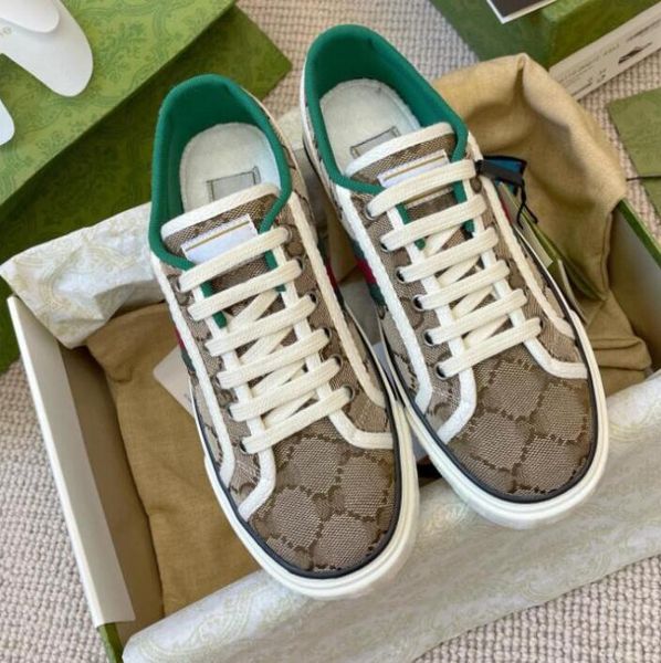 Tennis 1977 hommes baskets toile beige bleu lavé jacquard denim femmes semelle en caoutchouc brodé vintage baskets décontractées mode classique gucciity chaussures