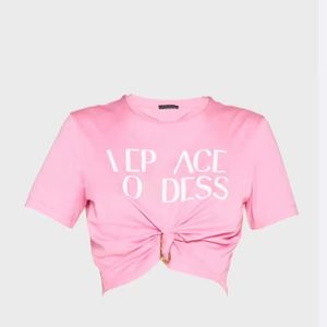 2023 Designers T-shirts Women Tees Apparel Casual Chest Nieuwe kleurrijke borduurpenletter Verscholen taille Taille korte mouw T-shirt Tops Luxurys mode CC top roze S-l