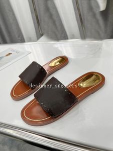 2023 Desinger Pantoufles Diapositive Mode Sandale Imprimée En Cuir Marron Lettres Sandales Femmes Pantoufles Diapositives Grande Size35-41 Avec Boîte