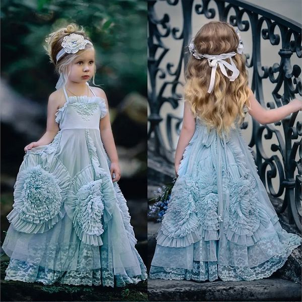 2023 Dollcake vestidos de niña de flores para bodas con volantes vestidos de desfile para niños flores hasta el suelo vestido de fiesta de comunión de encaje