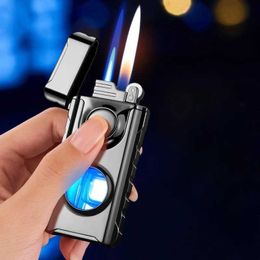 Briquet à Double feu, Charge directe, interrupteur aléatoire lumineux, tableau transparent créatif avec lumière bleue, sans briquet à gaz, 2023