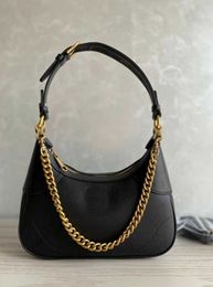 2023 Double G's Fashion Purse Baguette Bags Designer Aphrodite Series Small Crescent Shaped Shoulder Black Soft Real Calf Leather Gold Hardware Handtassen