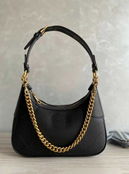 2023 Double G's Fashion Purse Baguette Bags Designer Aphrodite Series Small Crescent Shaped Shoulder Black Soft Real Calf Leather Gold Hardware Sacs à main