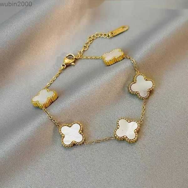 Bracelet à breloques trèfle Double face plaqué or, bijoux en acier inoxydable pour femmes, sans boîte porte-bonheur, 2023