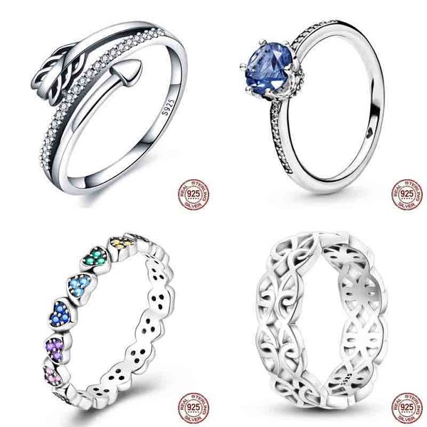 2023 anillos de estrellas dobles para mujer 100% Plata de Ley 925 capas dobles Luna lazo de encaje colorido laurel anillos de circón joyería fina de compromiso de boda regalos de cumpleaños